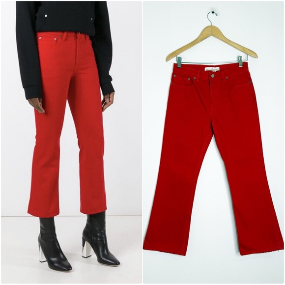 Golden Goose Deluxe Brand Cropped Flare Jeans Red Denim Italy Size 28 NWT